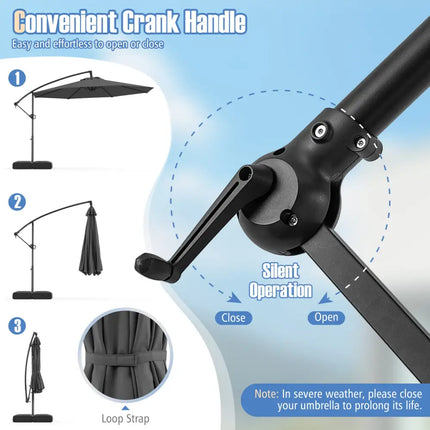 10 Feet Offset Hanging Umbrella with Base Patio Cantilever Umbrella with Tilt-Gray - Gray - Outdoor Umbrellas