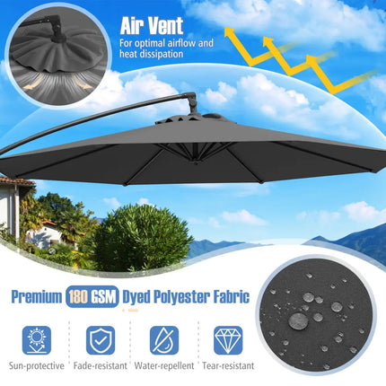 10 Feet Offset Hanging Umbrella with Base Patio Cantilever Umbrella with Tilt-Gray - Gray - Outdoor Umbrellas