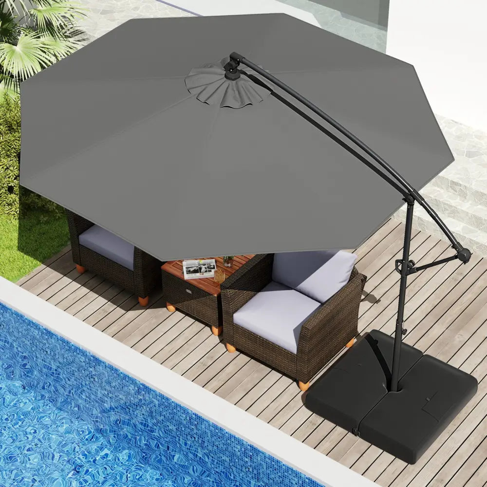 10 Feet Offset Hanging Umbrella with Base Patio Cantilever Umbrella with Tilt-Gray - Gray - Outdoor Umbrellas