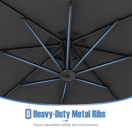 10 Feet Offset Hanging Umbrella with Base Patio Cantilever Umbrella with Tilt-Gray - Gray - Outdoor Umbrellas