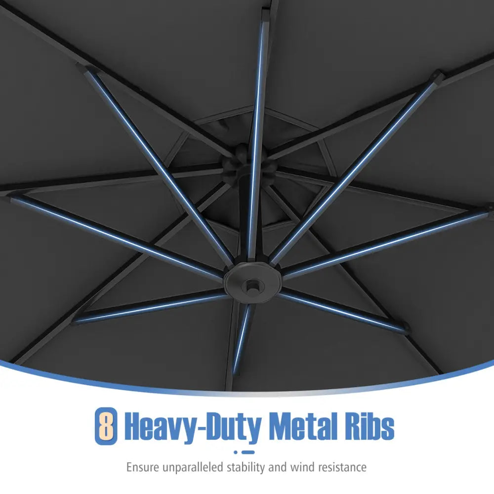 10 Feet Offset Hanging Umbrella with Base Patio Cantilever Umbrella with Tilt-Gray - Gray - Outdoor Umbrellas