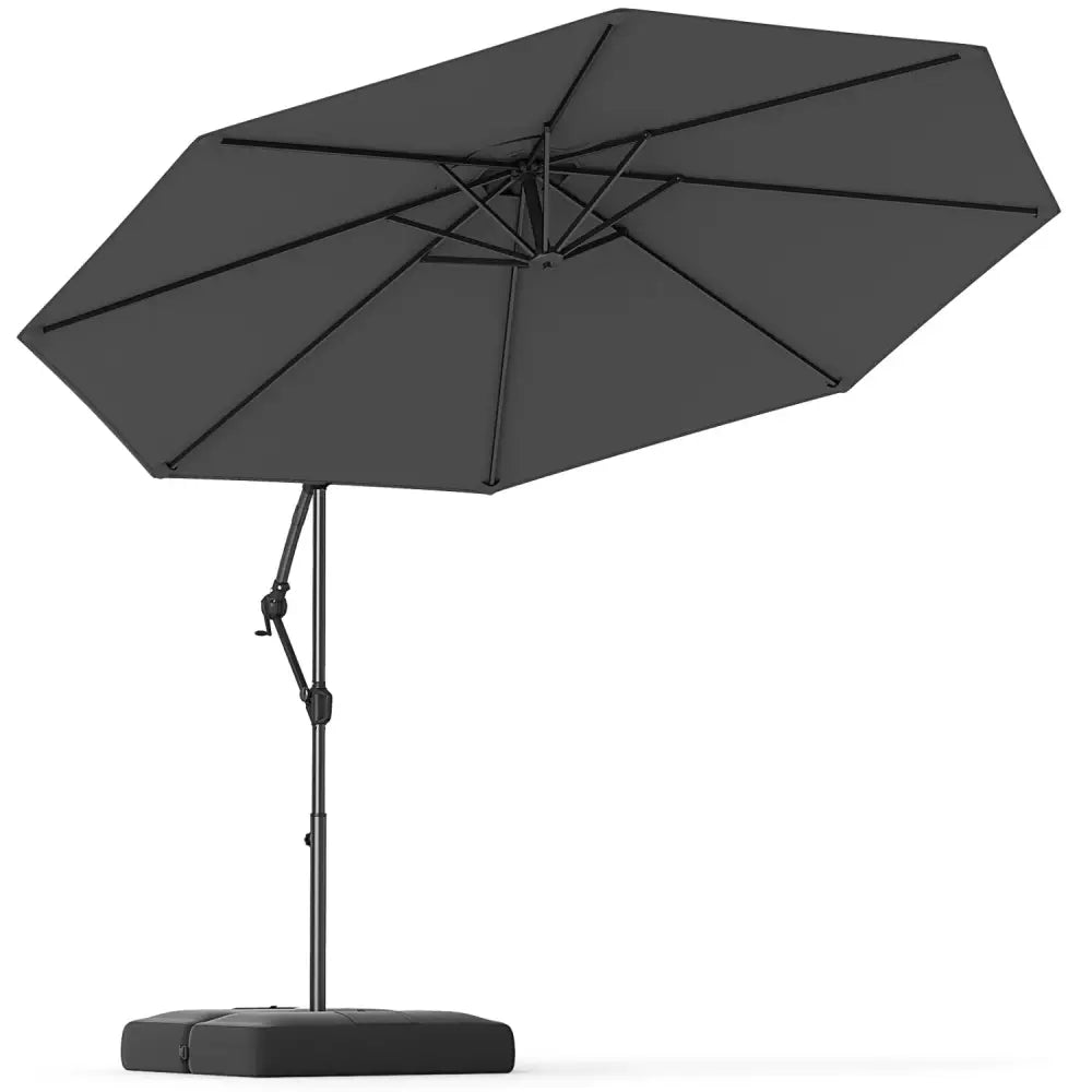 10 Feet Offset Hanging Umbrella with Base Patio Cantilever Umbrella with Tilt-Gray - Gray - Outdoor Umbrellas