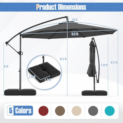 10 Feet Offset Hanging Umbrella with Base Patio Cantilever Umbrella with Tilt-Gray - Gray - Outdoor Umbrellas