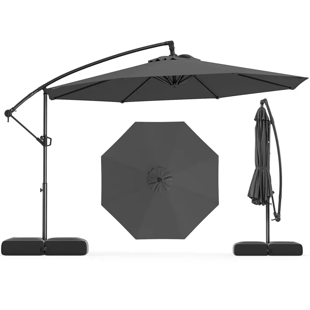 10 Feet Offset Hanging Umbrella with Base Patio Cantilever Umbrella with Tilt-Gray - Gray - Outdoor Umbrellas