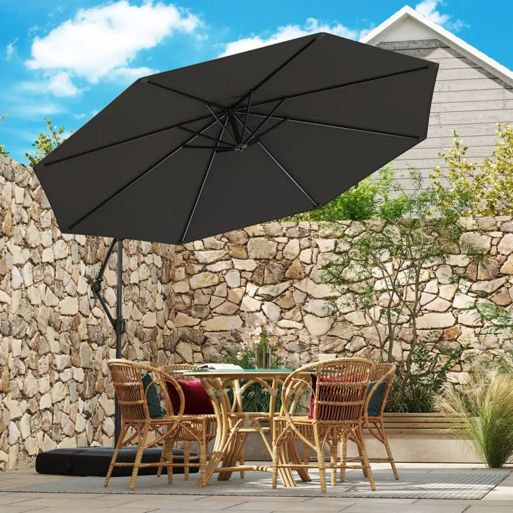 10 Feet Offset Hanging Umbrella with Base Patio Cantilever Umbrella with Tilt-Gray - Gray - Outdoor Umbrellas