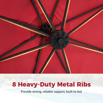 10 Feet Offset Hanging Umbrella with Base Patio Cantilever Umbrella with Tilt-Red - Red - Outdoor Umbrellas