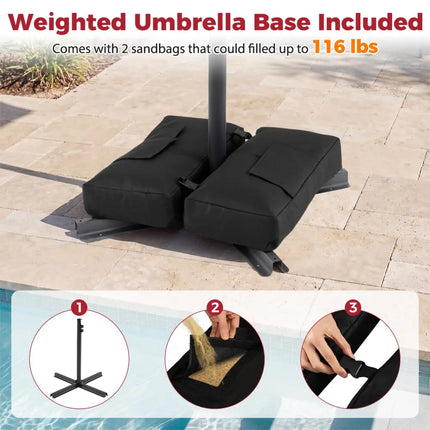 10 Feet Offset Hanging Umbrella with Base Patio Cantilever Umbrella with Tilt-Red - Red - Outdoor Umbrellas