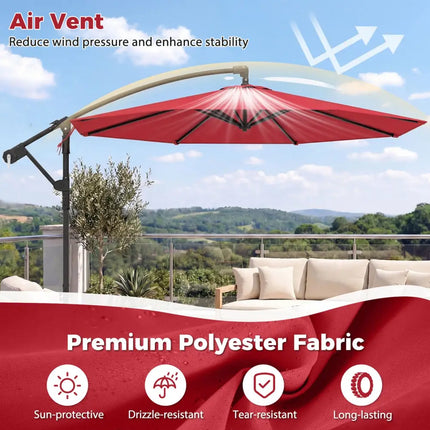 10 Feet Offset Hanging Umbrella with Base Patio Cantilever Umbrella with Tilt-Red - Red - Outdoor Umbrellas