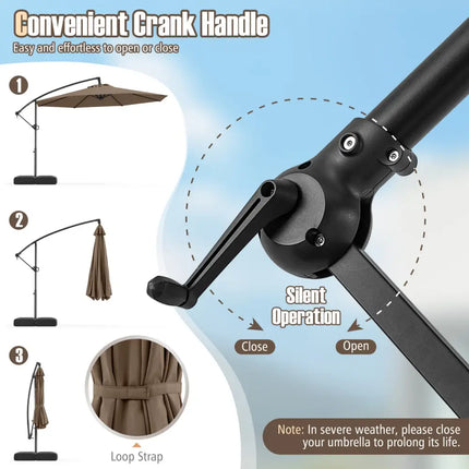 10 Feet Offset Hanging Umbrella with Base Patio Cantilever Umbrella with Tilt-Taupe - Taupe - Outdoor Umbrellas