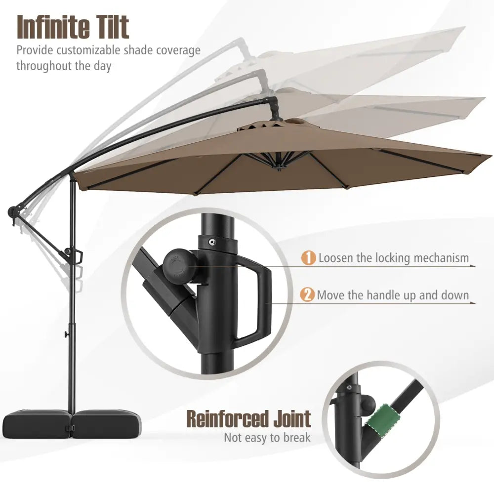 10 Feet Offset Hanging Umbrella with Base Patio Cantilever Umbrella with Tilt-Taupe - Taupe - Outdoor Umbrellas