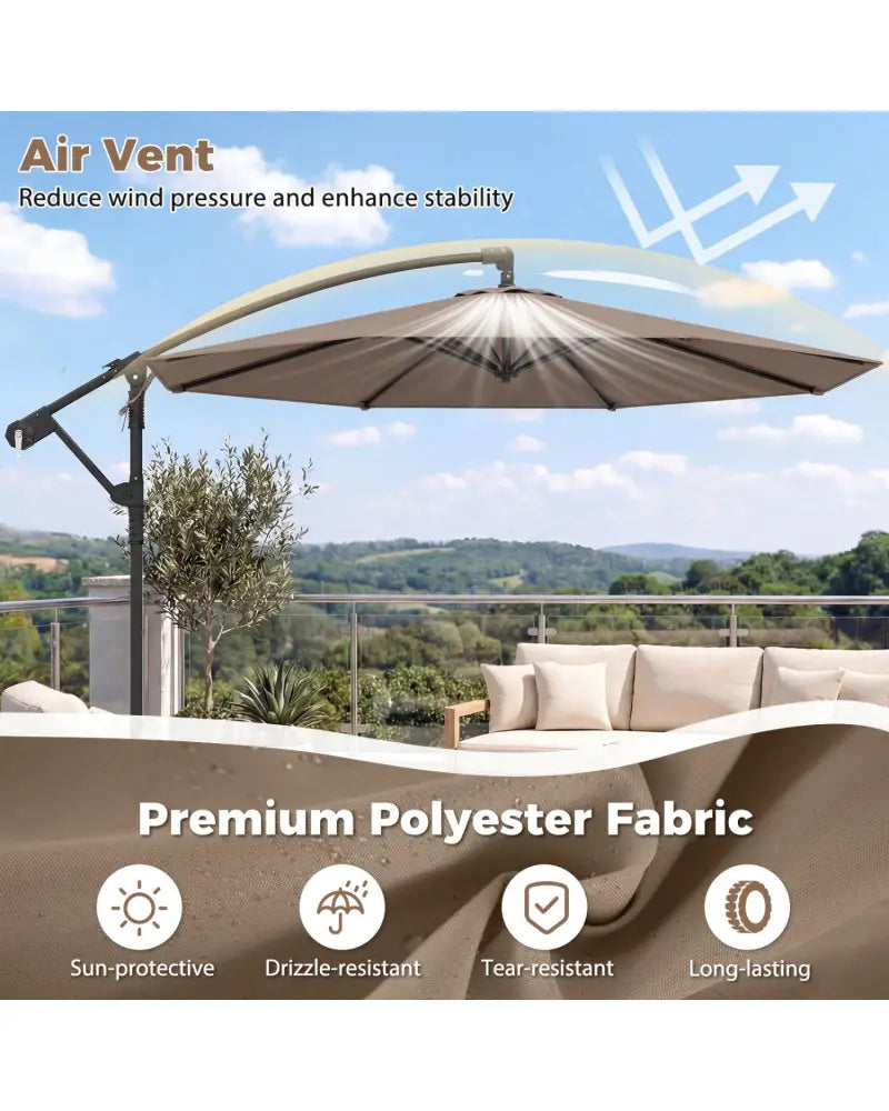 10 Feet Offset Hanging Umbrella with Base Patio Cantilever Umbrella with Tilt-Taupe - Taupe - Outdoor Umbrellas