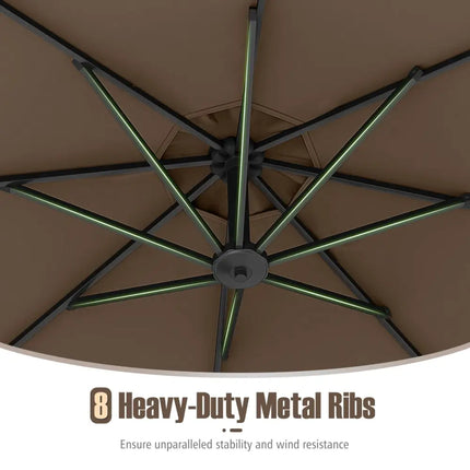 10 Feet Offset Hanging Umbrella with Base Patio Cantilever Umbrella with Tilt-Taupe - Taupe - Outdoor Umbrellas
