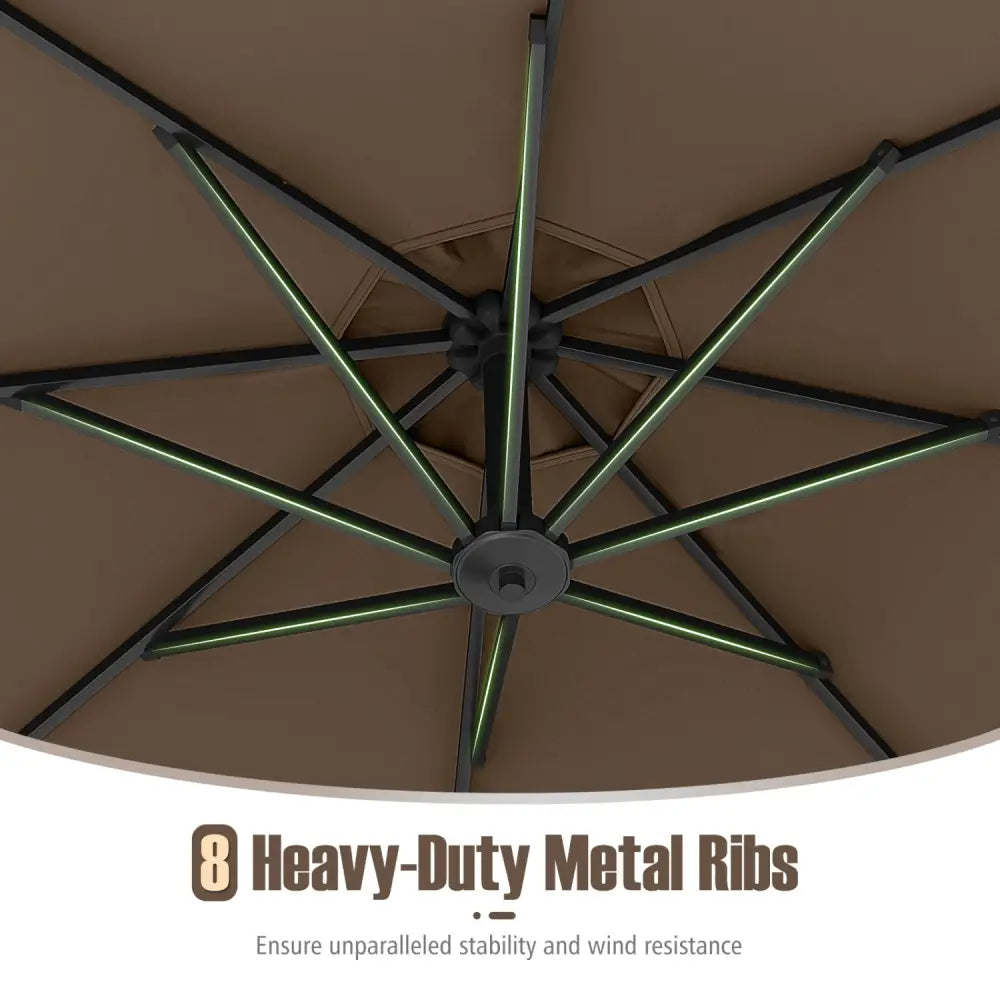 10 Feet Offset Hanging Umbrella with Base Patio Cantilever Umbrella with Tilt-Taupe - Taupe - Outdoor Umbrellas