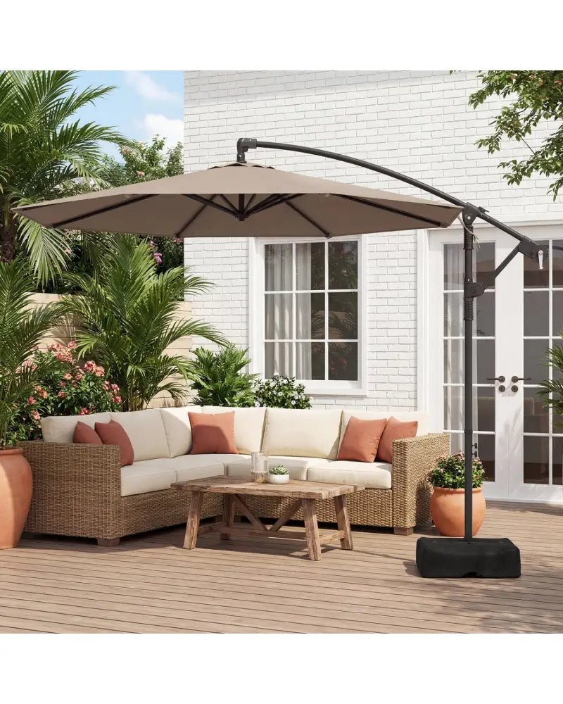 10 Feet Offset Hanging Umbrella with Base Patio Cantilever Umbrella with Tilt-Taupe - Taupe - Outdoor Umbrellas