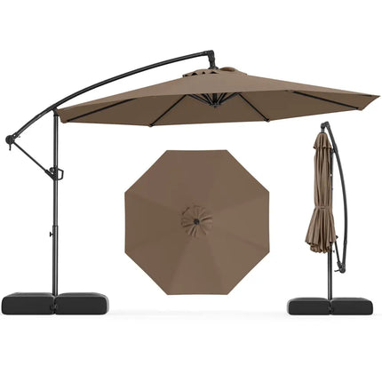 10 Feet Offset Hanging Umbrella with Base Patio Cantilever Umbrella with Tilt-Taupe - Taupe - Outdoor Umbrellas