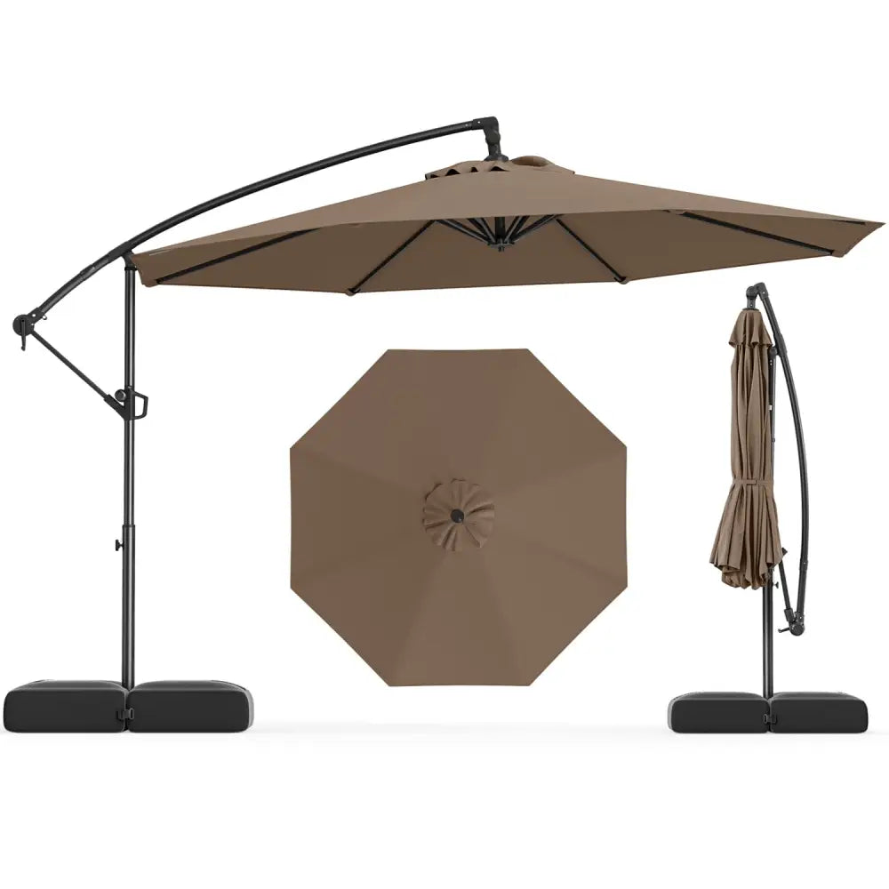 10 Feet Offset Hanging Umbrella with Base Patio Cantilever Umbrella with Tilt-Taupe - Taupe - Outdoor Umbrellas