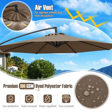 10 Feet Offset Hanging Umbrella with Base Patio Cantilever Umbrella with Tilt-Taupe - Taupe - Outdoor Umbrellas