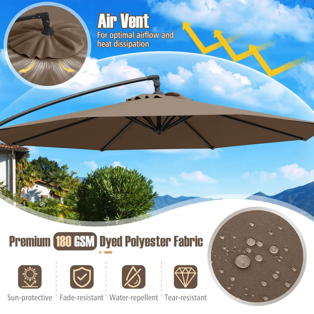 10 Feet Offset Hanging Umbrella with Base Patio Cantilever Umbrella with Tilt-Taupe - Taupe - Outdoor Umbrellas