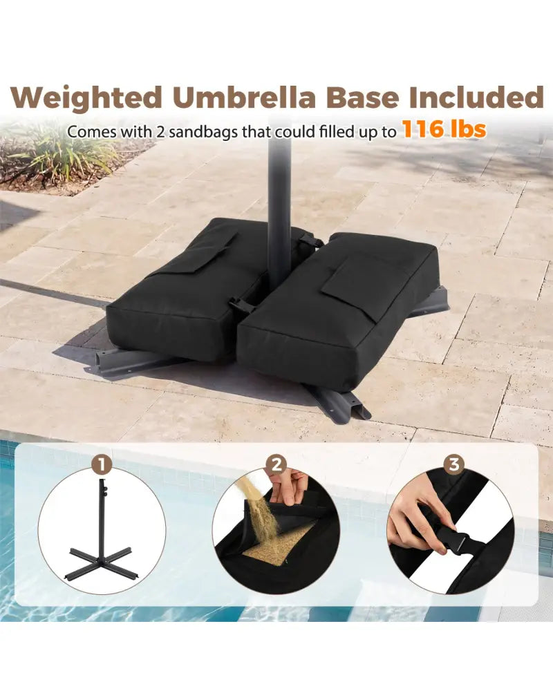 10 Feet Offset Hanging Umbrella with Base Patio Cantilever Umbrella with Tilt-Taupe - Taupe - Outdoor Umbrellas