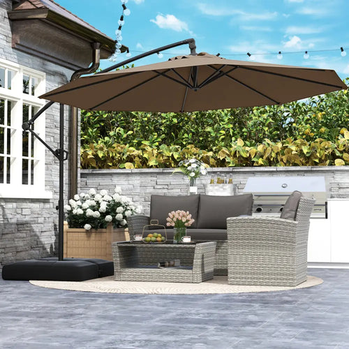 10 Feet Offset Hanging Umbrella with Base Patio Cantilever Umbrella with Tilt-Taupe - Taupe - Outdoor Umbrellas