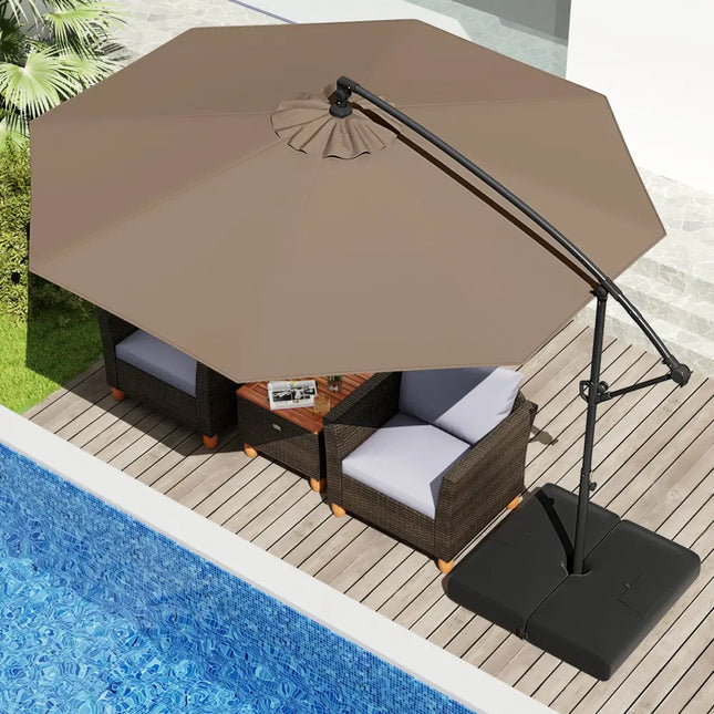 10 Feet Offset Hanging Umbrella with Base Patio Cantilever Umbrella with Tilt-Taupe - Taupe - Outdoor Umbrellas