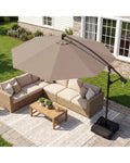 10 Feet Offset Hanging Umbrella with Base Patio Cantilever Umbrella with Tilt-Taupe - Taupe - Outdoor Umbrellas