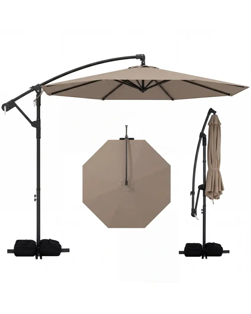 10 Feet Offset Hanging Umbrella with Base Patio Cantilever Umbrella with Tilt-Taupe - Taupe - Outdoor Umbrellas