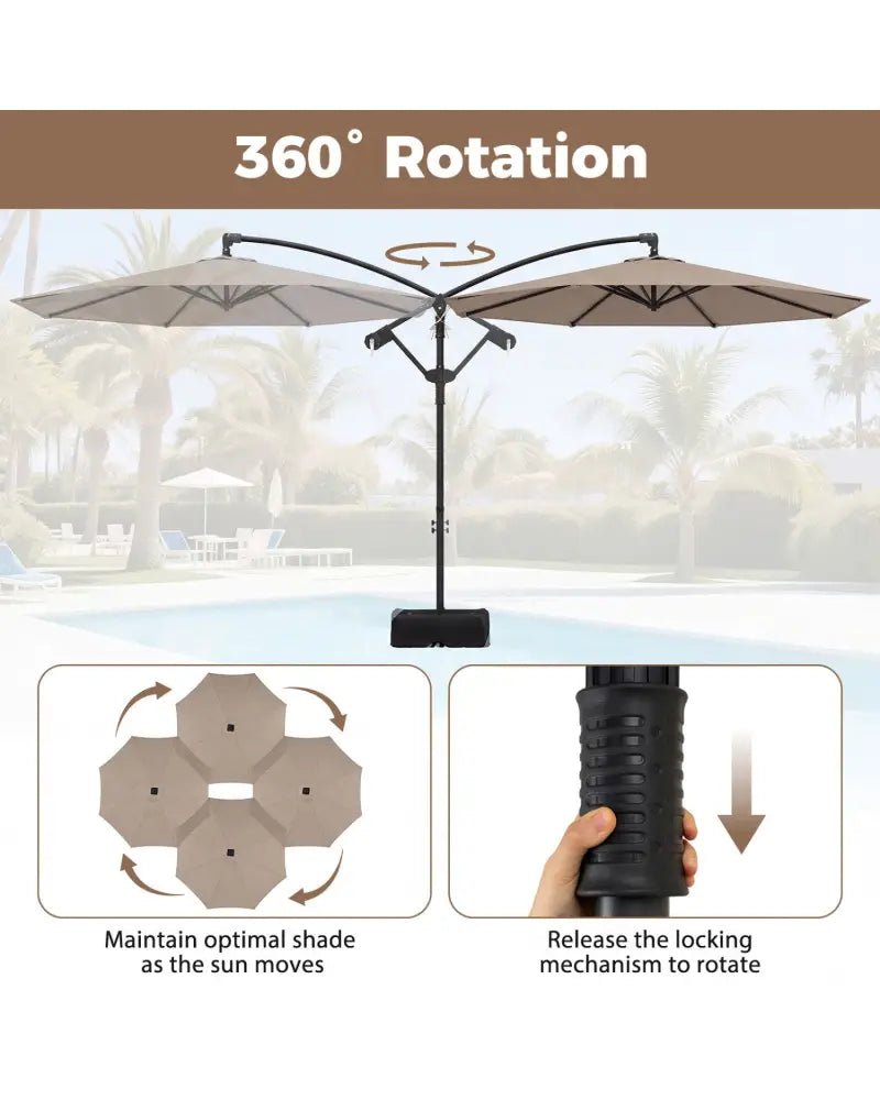10 Feet Offset Hanging Umbrella with Base Patio Cantilever Umbrella with Tilt-Taupe - Taupe - Outdoor Umbrellas