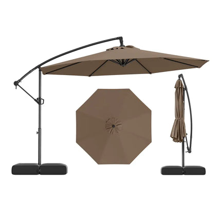 10 Feet Offset Hanging Umbrella with Base Patio Cantilever Umbrella with Tilt-Taupe - Taupe - Outdoor Umbrellas