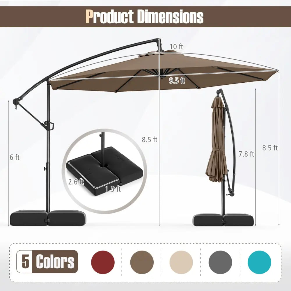 10 Feet Offset Hanging Umbrella with Base Patio Cantilever Umbrella with Tilt-Taupe - Taupe - Outdoor Umbrellas