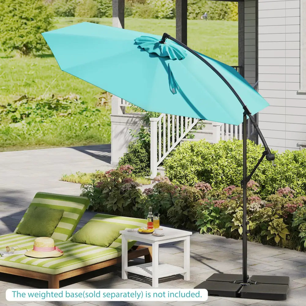 10 Feet Offset Umbrella with 8 Ribs Cantilever and Cross Base-Turquoise - Turquoise - Outdoor Umbrellas