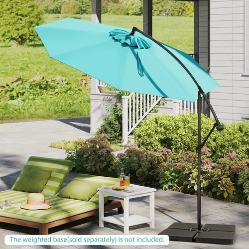 10 Feet Offset Umbrella with 8 Ribs Cantilever and Cross Base-Turquoise - Turquoise - Outdoor Umbrellas