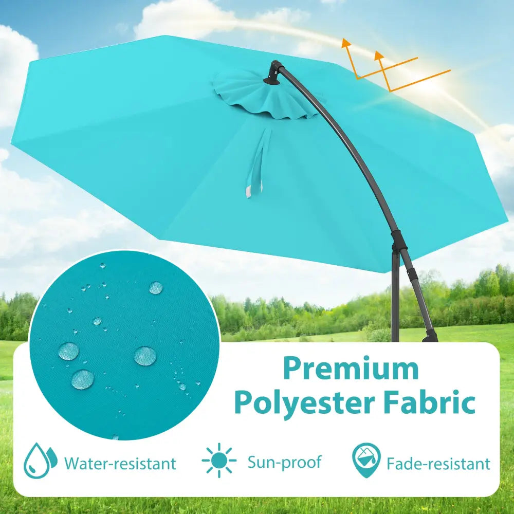 10 Feet Offset Umbrella with 8 Ribs Cantilever and Cross Base-Turquoise - Turquoise - Outdoor Umbrellas
