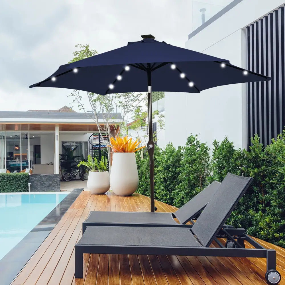 10 Feet Outdoor Patio umbrella with Bright Solar LED Lights-Dark Blue - Dark Blue - Outdoor Umbrellas