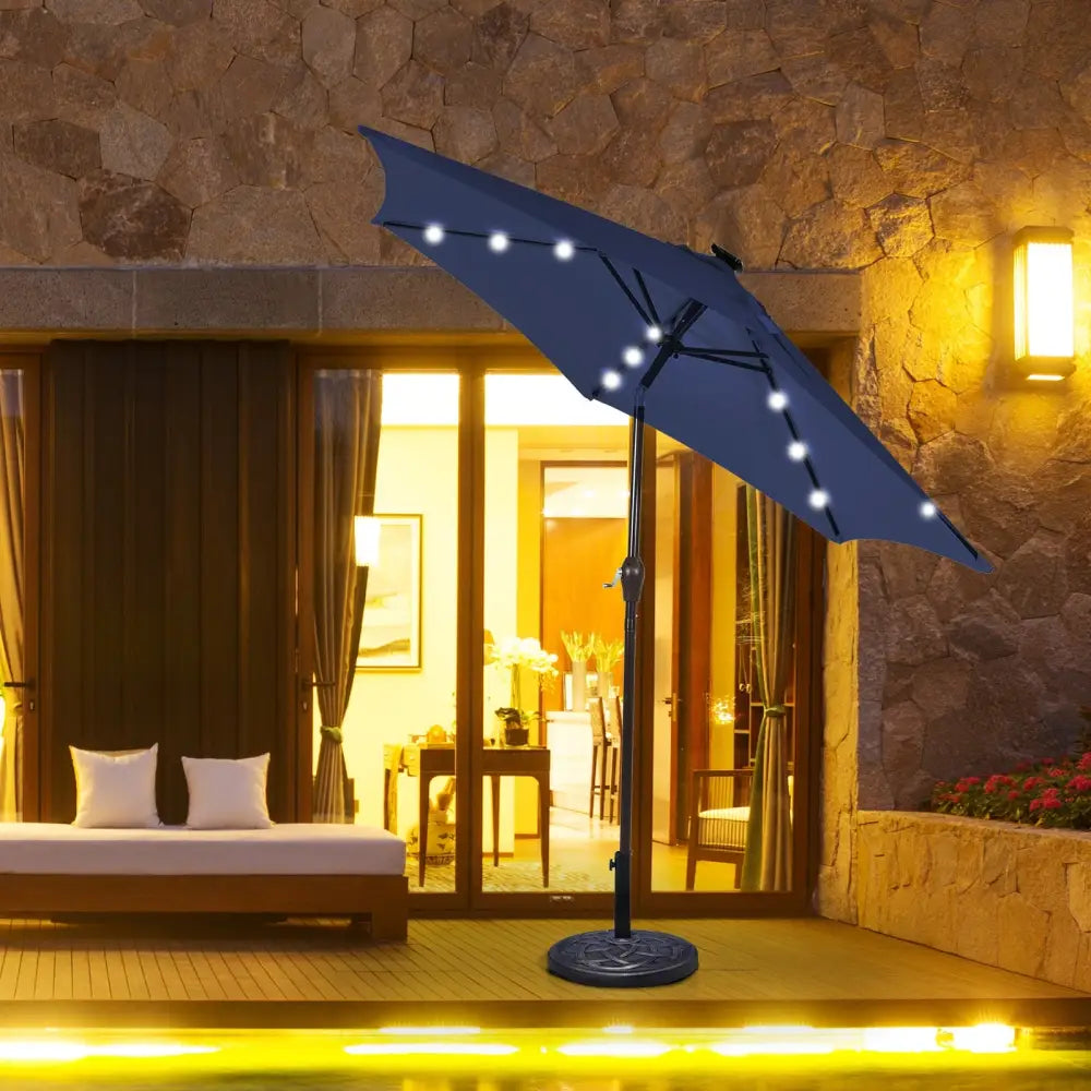 10 Feet Outdoor Patio umbrella with Bright Solar LED Lights-Dark Blue - Dark Blue - Outdoor Umbrellas