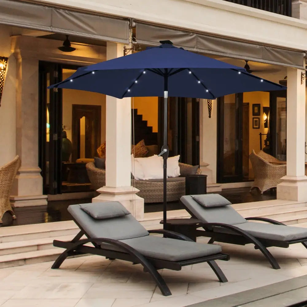 10 Feet Outdoor Patio umbrella with Bright Solar LED Lights-Dark Blue - Dark Blue - Outdoor Umbrellas