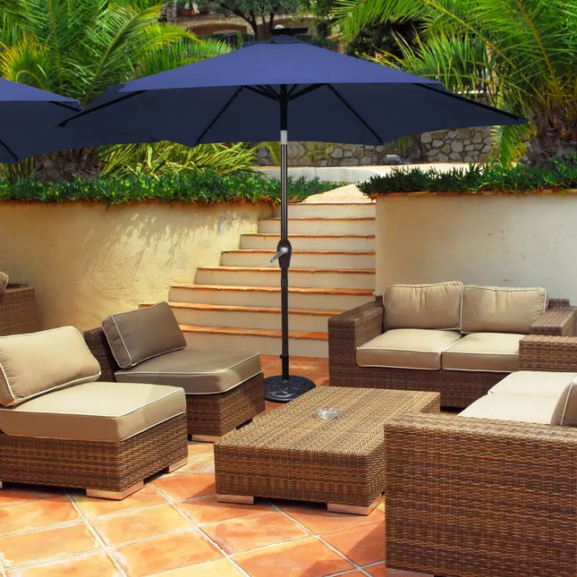 10 Feet Outdoor Patio umbrella with Bright Solar LED Lights-Dark Blue - Dark Blue - Outdoor Umbrellas