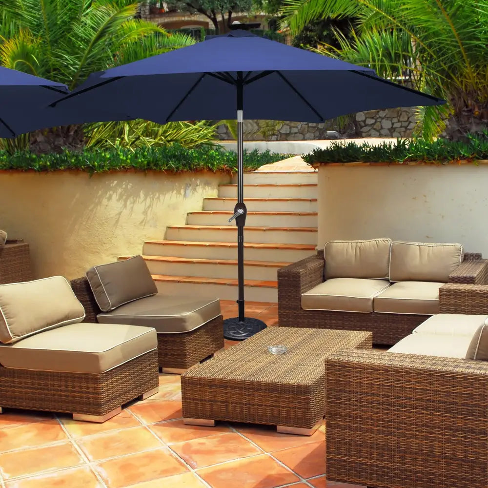 10 Feet Outdoor Patio umbrella with Bright Solar LED Lights-Dark Blue - Dark Blue - Outdoor Umbrellas