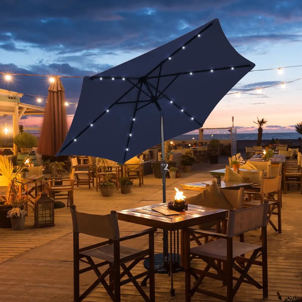 10 Feet Outdoor Patio umbrella with Bright Solar LED Lights-Dark Blue - Dark Blue - Outdoor Umbrellas