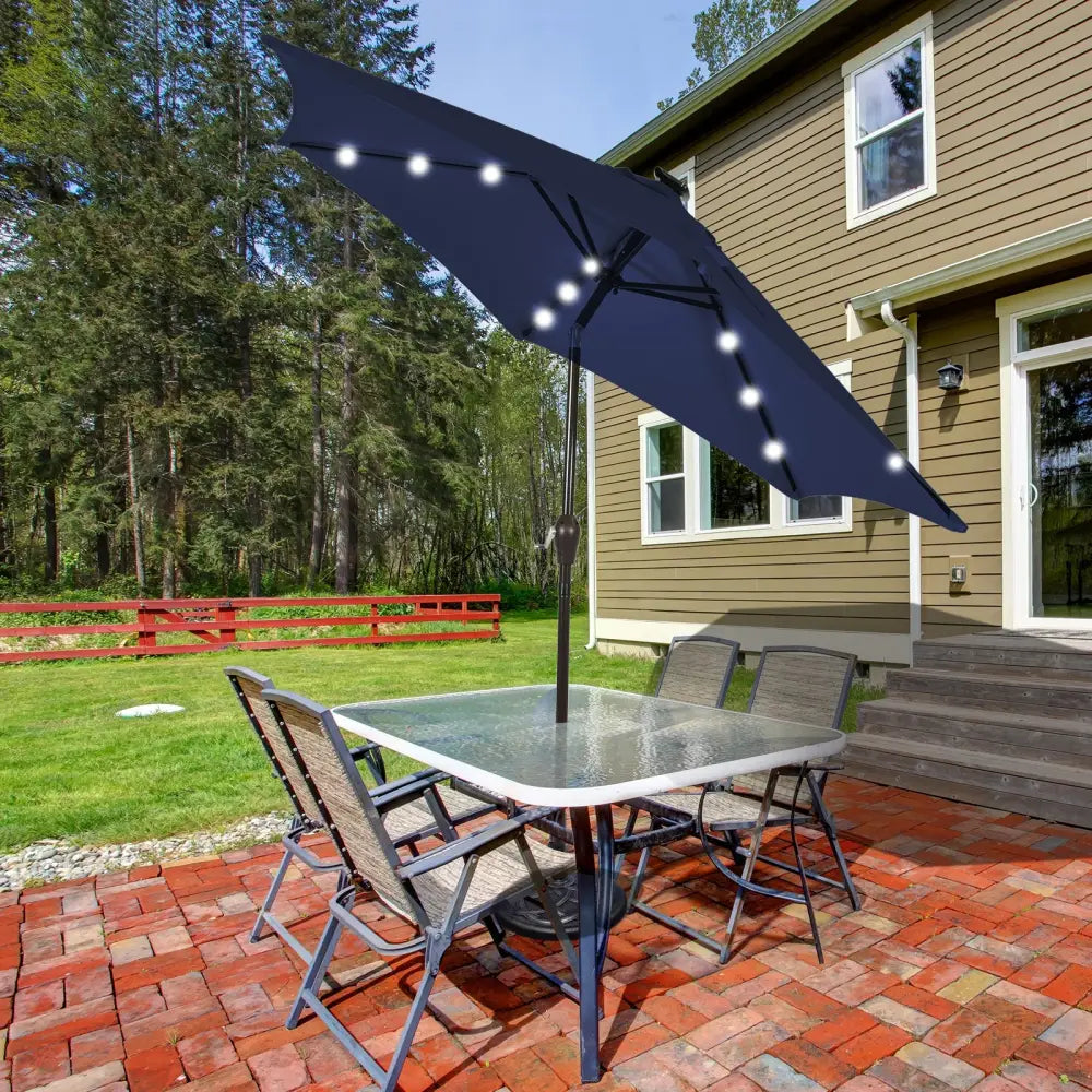 10 Feet Outdoor Patio umbrella with Bright Solar LED Lights-Dark Blue - Dark Blue - Outdoor Umbrellas