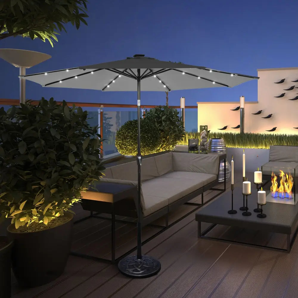 10 Feet Outdoor Patio Umbrella with Bright Solar LED Lights-Gray - Gray - Outdoor Umbrellas
