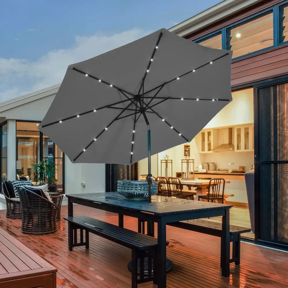 10 Feet Outdoor Patio Umbrella with Bright Solar LED Lights-Gray - Gray - Outdoor Umbrellas