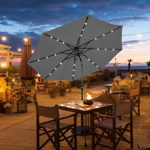 10 Feet Outdoor Patio Umbrella with Bright Solar LED Lights-Gray - Gray - Outdoor Umbrellas