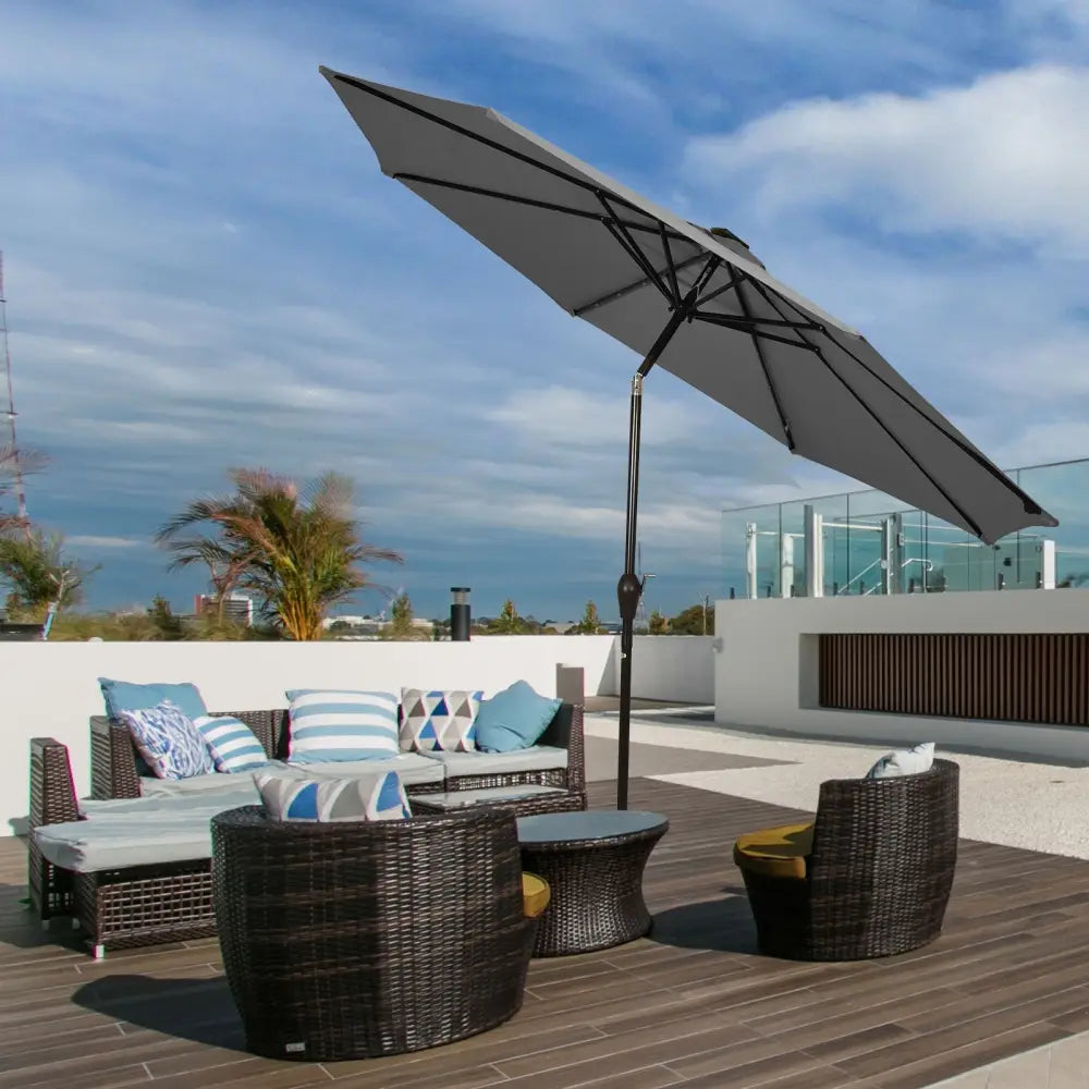 10 Feet Outdoor Patio Umbrella with Bright Solar LED Lights-Gray - Gray - Outdoor Umbrellas
