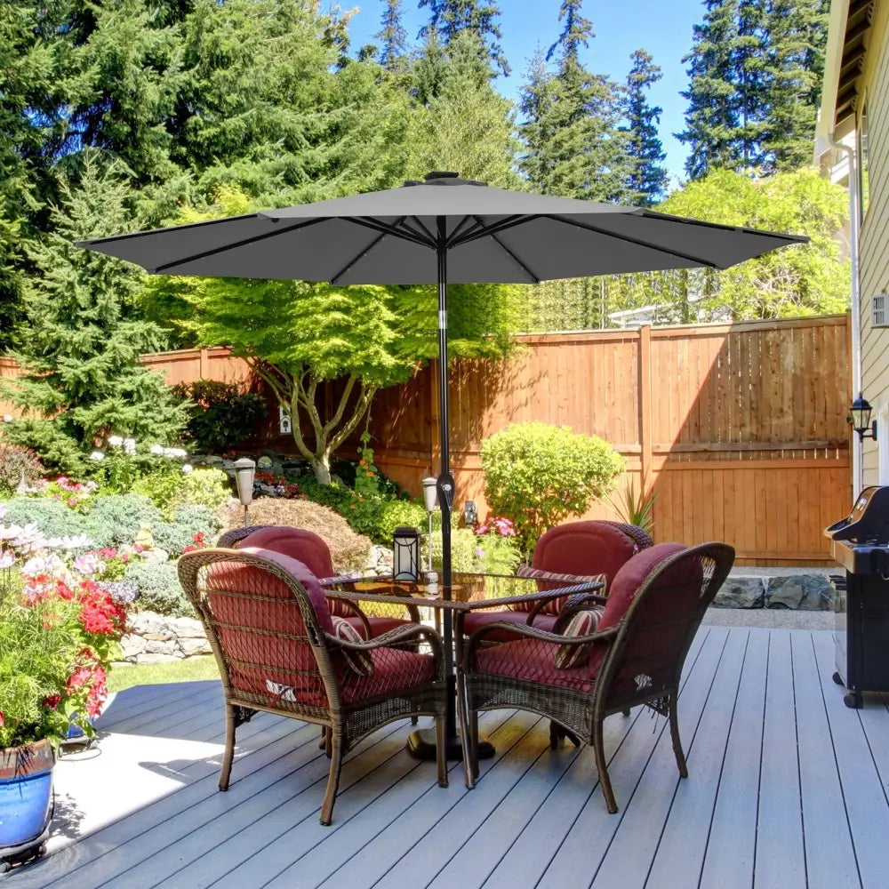 10 Feet Outdoor Patio Umbrella with Bright Solar LED Lights-Gray - Gray - Outdoor Umbrellas