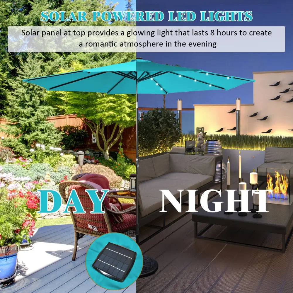 10 Feet Outdoor Patio Umbrella with Bright Solar LED Lights-Turquoise - Turquoise - Outdoor Umbrellas