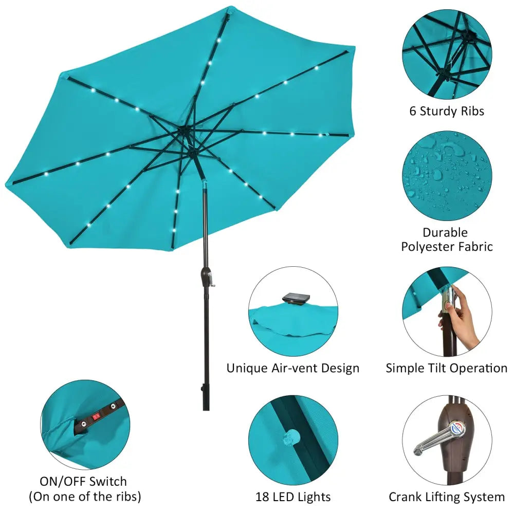 10 Feet Outdoor Patio Umbrella with Bright Solar LED Lights-Turquoise - Turquoise - Outdoor Umbrellas