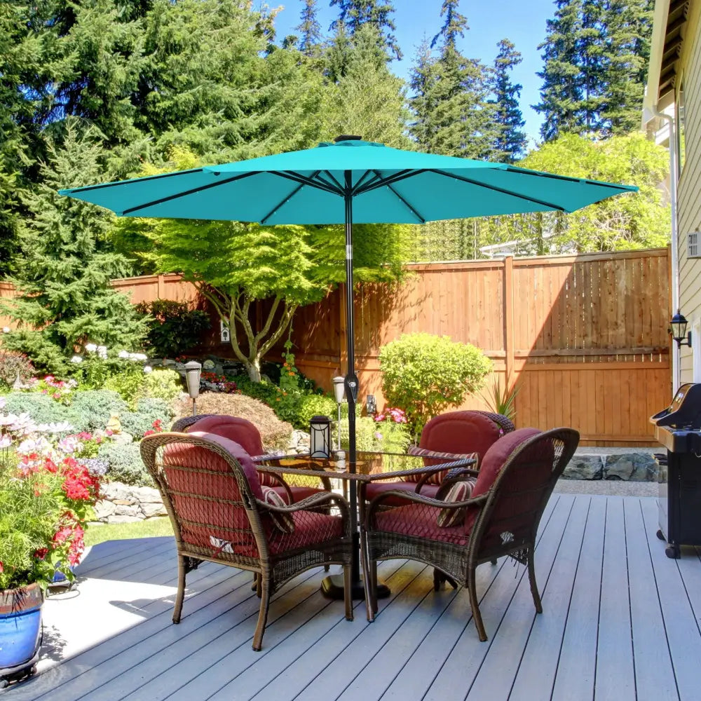 10 Feet Outdoor Patio Umbrella with Bright Solar LED Lights-Turquoise - Turquoise - Outdoor Umbrellas