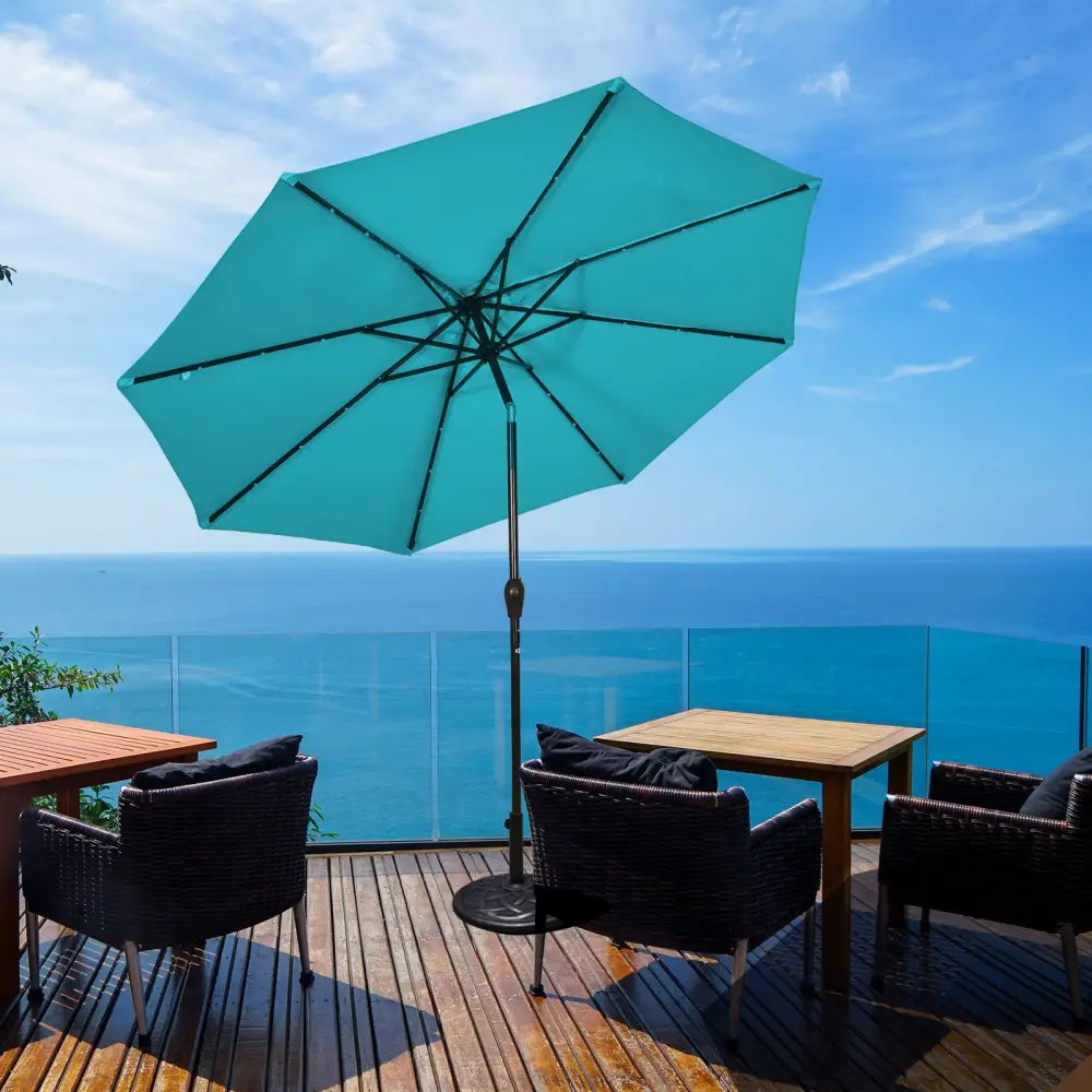 10 Feet Outdoor Patio Umbrella with Bright Solar LED Lights-Turquoise - Turquoise - Outdoor Umbrellas