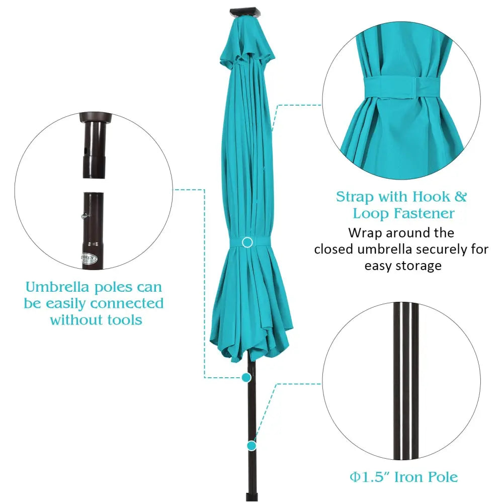 10 Feet Outdoor Patio Umbrella with Bright Solar LED Lights-Turquoise - Turquoise - Outdoor Umbrellas